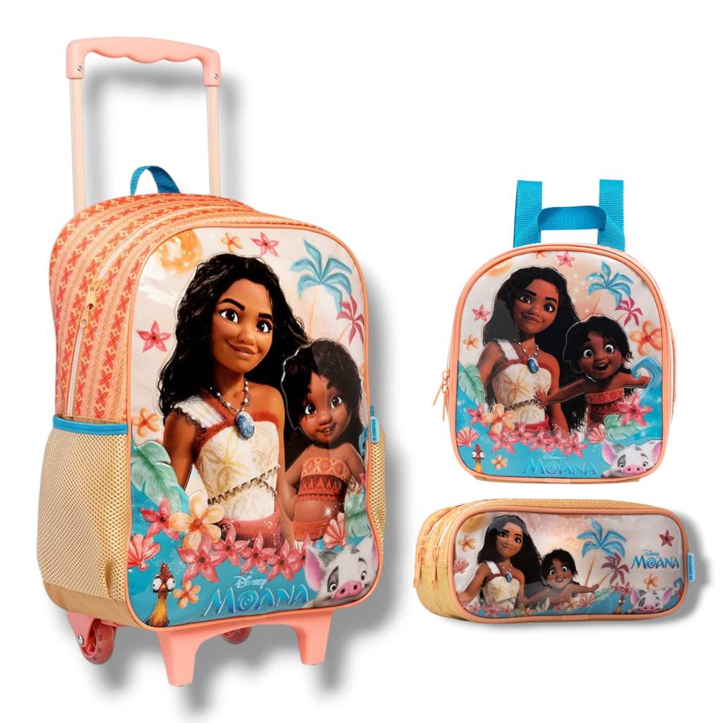 Kit Mochila de Rodinha Moana 2 + Lancheira + Estojo