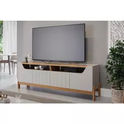 Rack Bancada p/TV até 70 Pol Moema 100% MDF c/ Nichos e Pés 185cm Off White/Nature - Permóbili