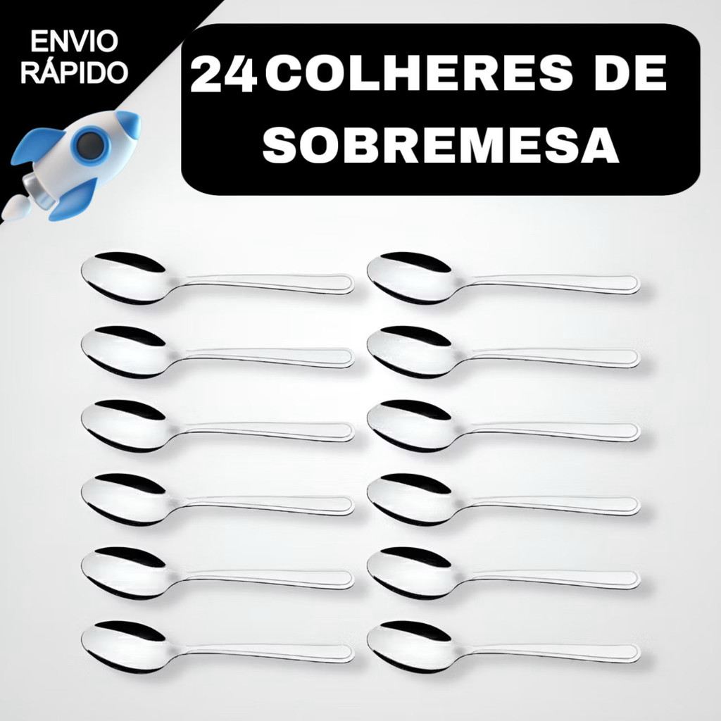 Jogo de Talheres 24 peças de Colheres De Sobremesa Em Aço Inox Mesa Cozinha Jantar em Oferta na Shopee
