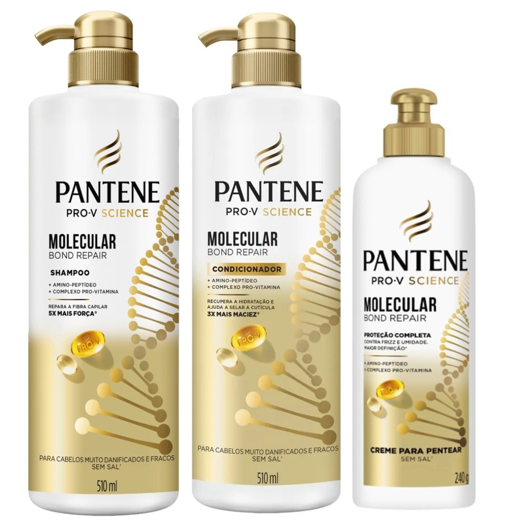 KIT SH + COND 510ML + CREME P/ PENTEAR PANTENE MOLECULAR BOND REPAIR em Oferta na Shopee