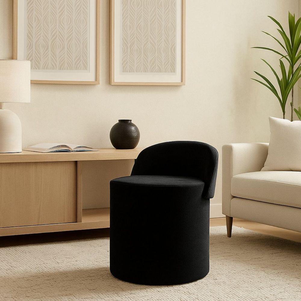 Puff Banco Orgânico Encosto Redondo Sala Estar Quarto Suede Preto