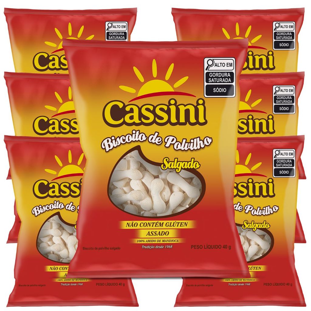 Kit 10 PCTs Biscoito Polvilho Cassini Sal C/40g em Oferta na Shopee