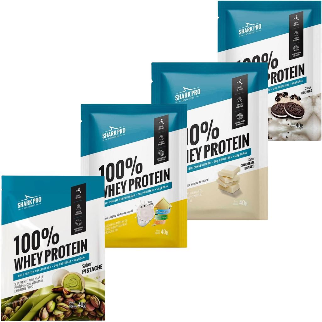 100% Whey Protein DOSE (1 Sachê de 40g) Sabores Variados Shark Pro Paçoca, Leitinho, Pistache, Chocolate Branco, Cookies — imagem 2 de 2
