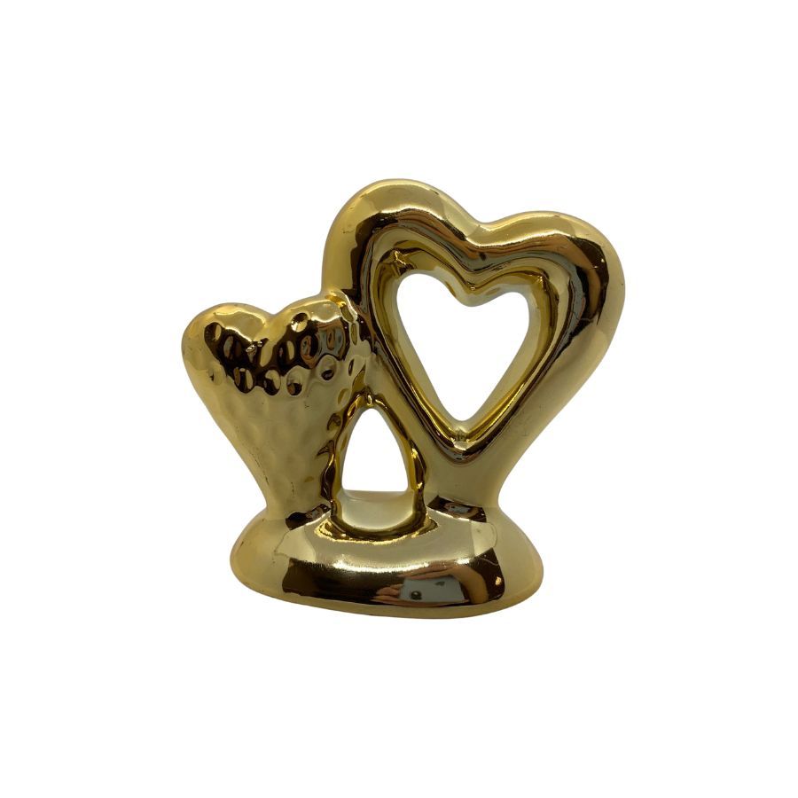 Coração Decorativo de Cerâmica - Dourado - 8,7x7,8x4cm - 1 unidade - Rizzo