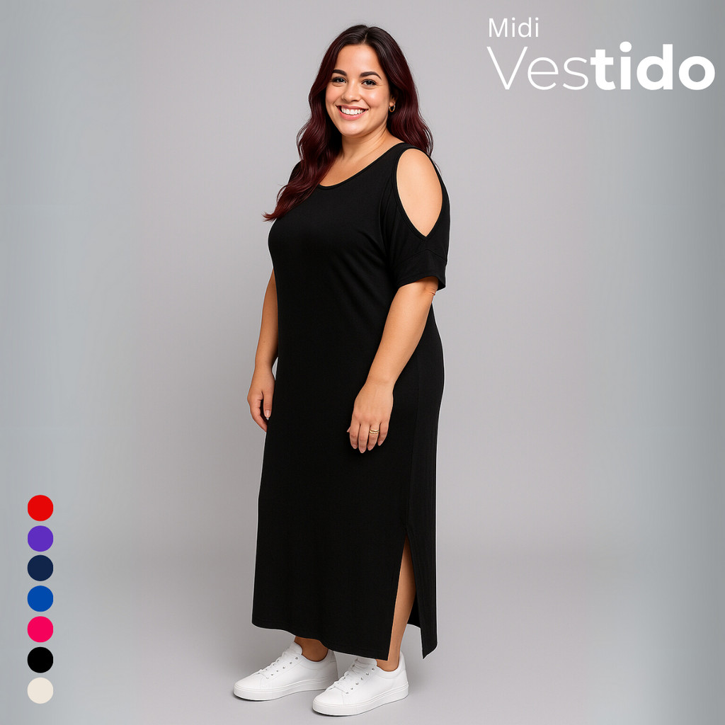 Vestido Plus Size Soltinho Midi Casual Básico Elegante Verão em Oferta na Shopee