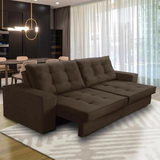 Sofá Retrátil e Reclinável 3 lugares 2,30m com Molas Marcela Suede Marrom Adonai Estofados em Oferta na Shopee