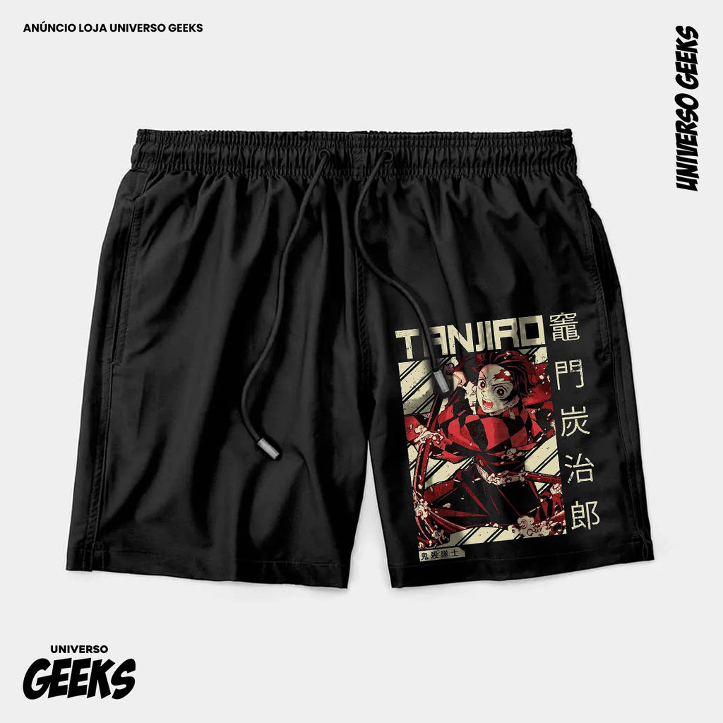 Bermuda Tactel Tanjiro Kamado Demon Slayer Vermelho Short Confortável Com Elastano Ideal Lazer Treino Esportes