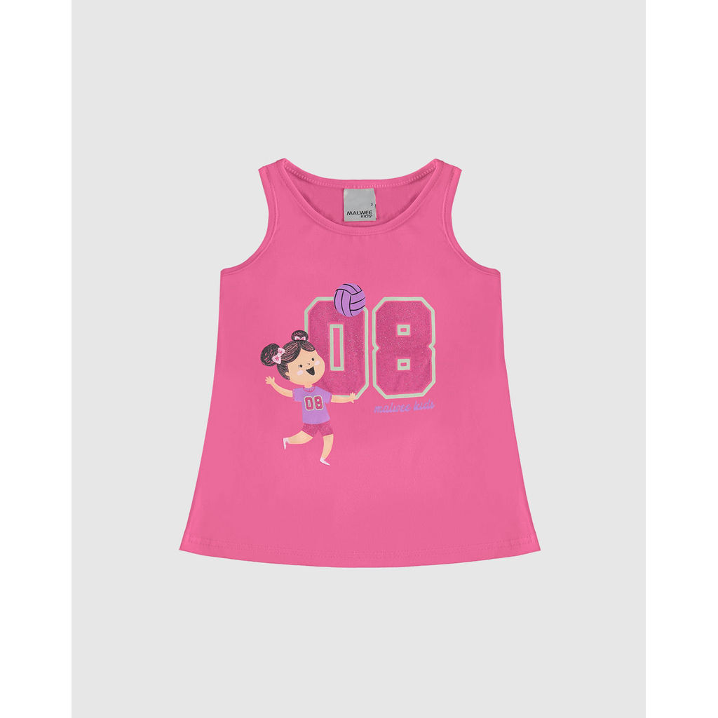 Regata Infantil Menina Estampa Esportiva Em Algodão Malwee Kids