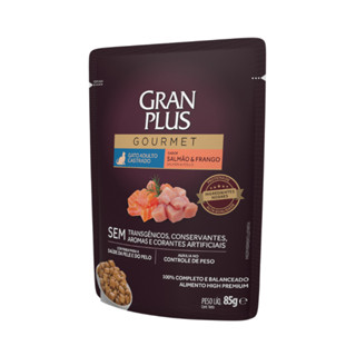 Ração Úmida Sachê GranPlus Gourmet Gatos Adultos Castrados Salmão e Frango 85gr em Oferta na Shopee