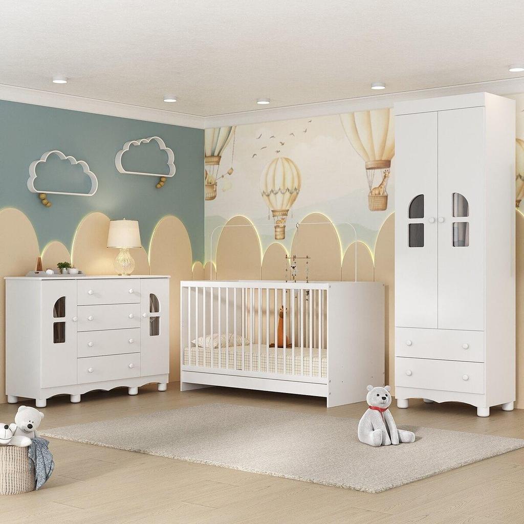 Quarto de Bebê Completo Aurora Multimóveis MP4564 com Berço 3 em 1 para Colchão 130x60cm