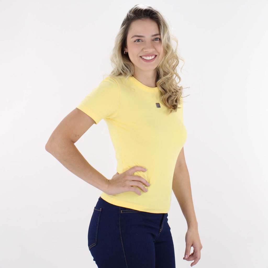 Detalhes do Camiseta CLC Colcci Baby Look Cotton Amarelo - Feminino