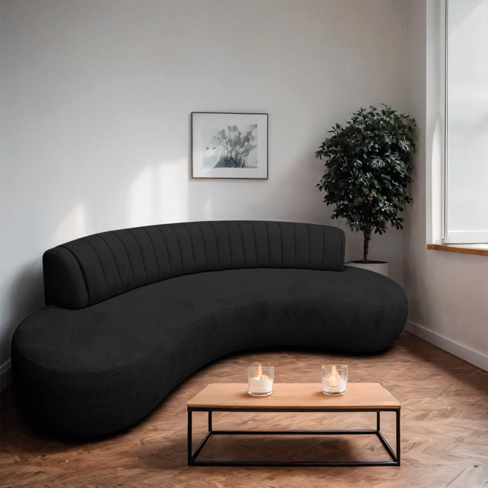 Divã Recamier Celeste Curvo Sala Estar Luxo 160cm Bouclé Bege