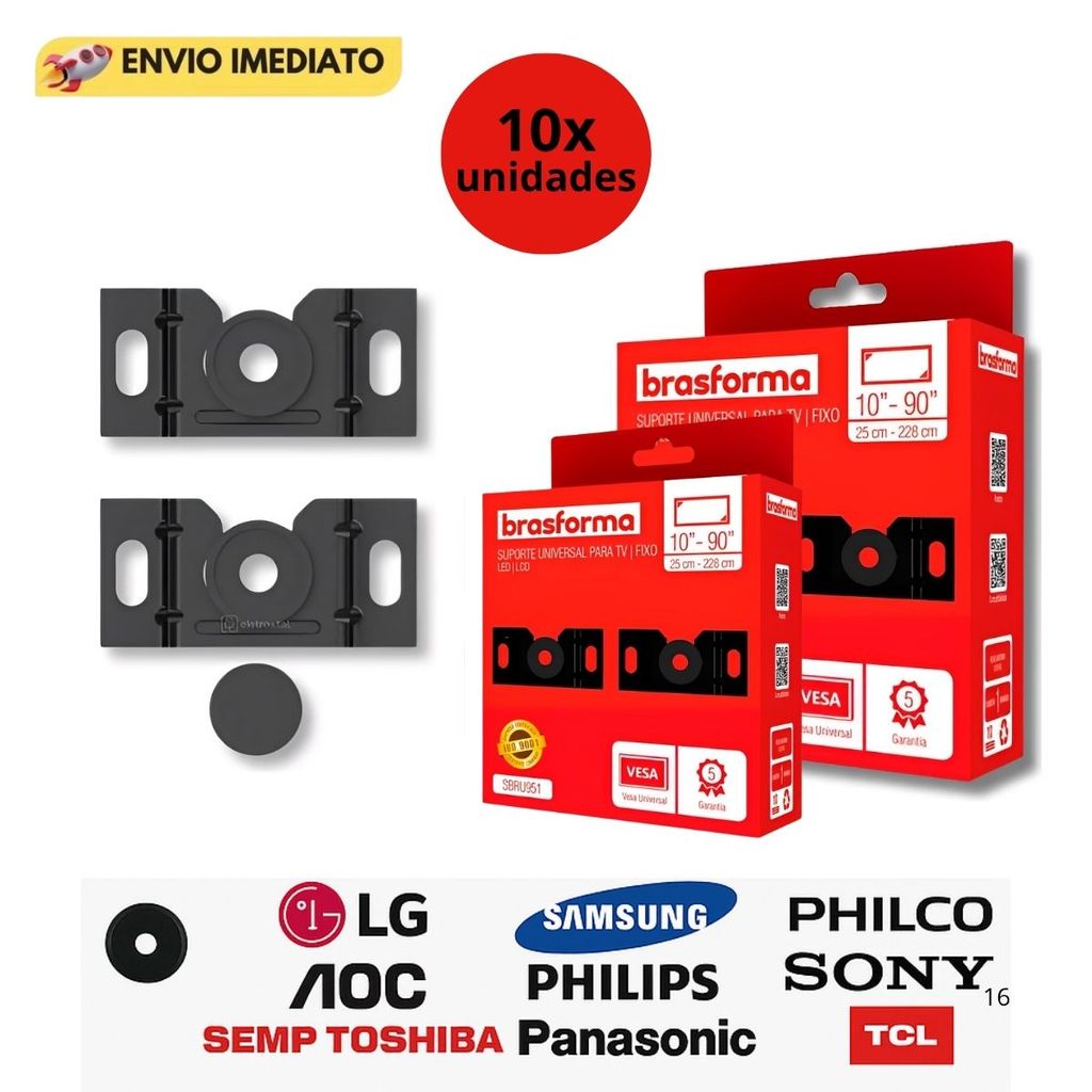 Kit 10 Suporte Para Tv Fixo Universal Led E Lcd 10 A 90 Polegadas Até 40kg