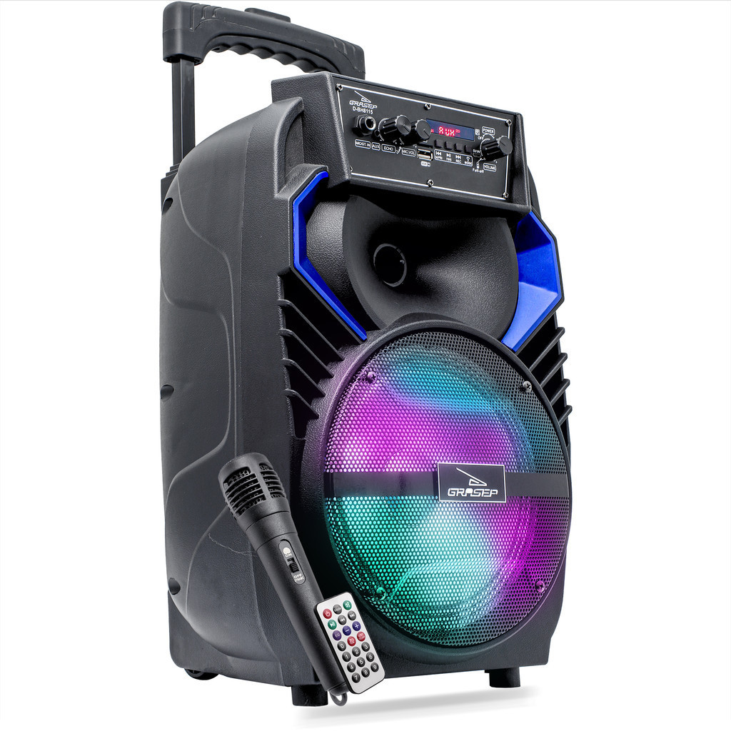 Caixa De Som Grande Amplificada RGB Bluetooth Portátil USB Aux P2 Mp3 SD Radio Fm P10 + Microfone