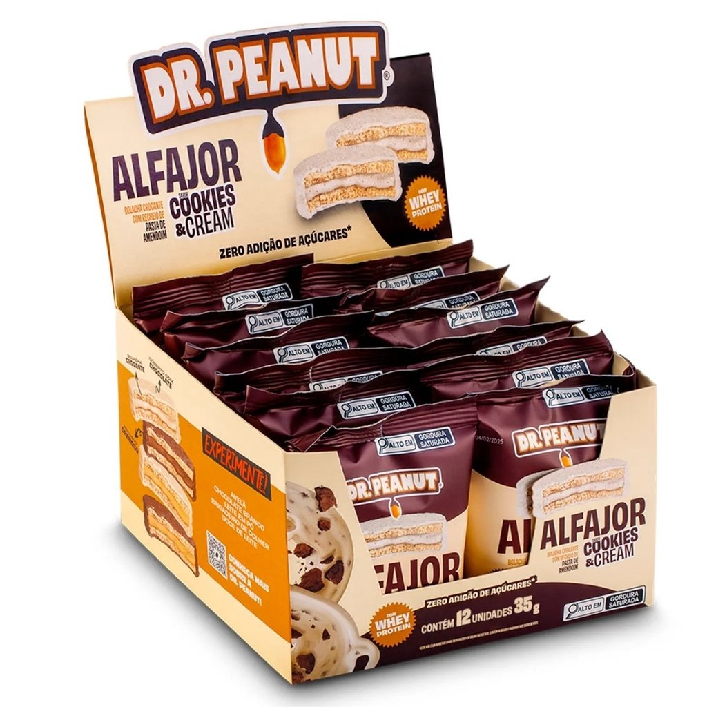 Alfajor Caixa Com12 Unidades De 35g Sabor Cookies E Cream Dr Peanut em Oferta na Shopee