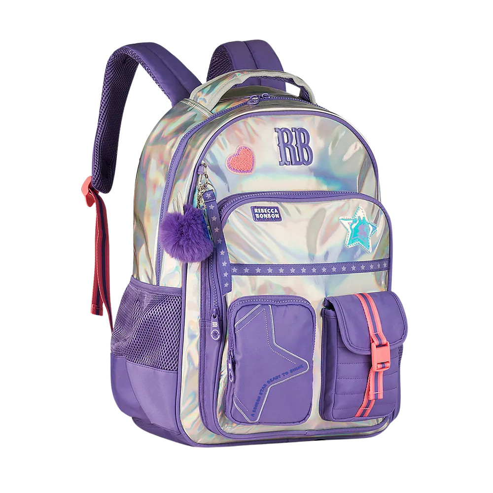 Mochila Rebecca Bombom de Costas  Holográfica Shine 19 Escolar ORIGINAL