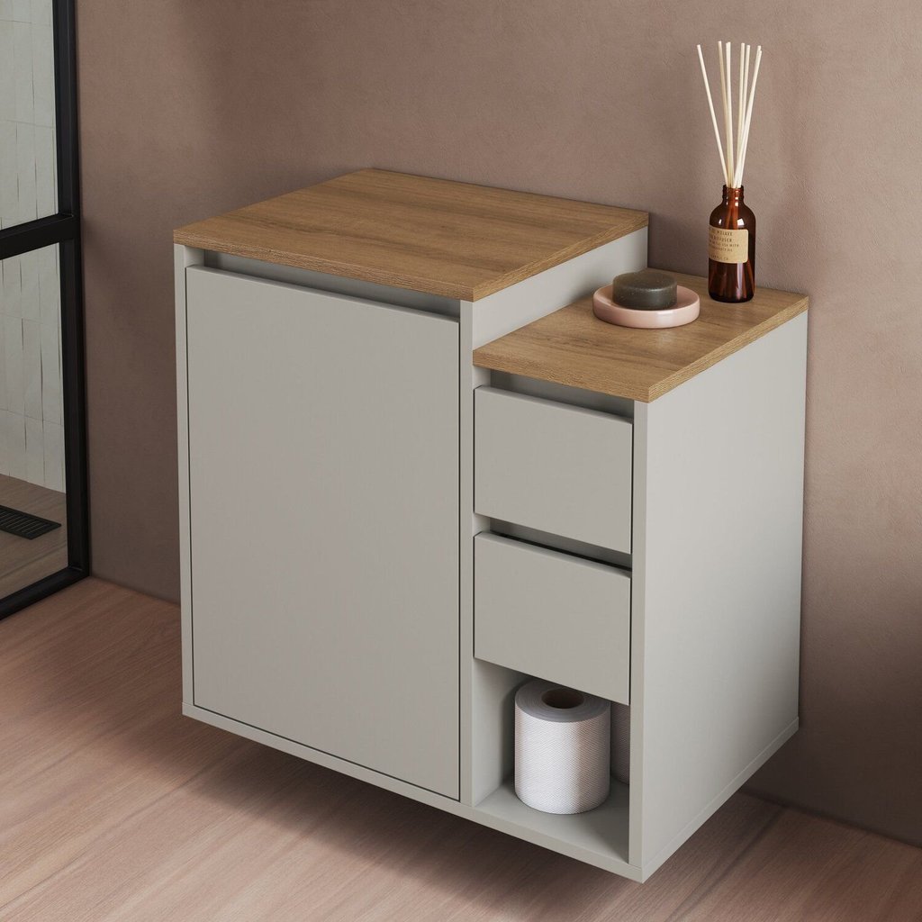 Balcão Gabinete de Banheiro Suspenso 60 Bahamas com 1 Porta e 2 Gavetas Arenas em Oferta na Shopee