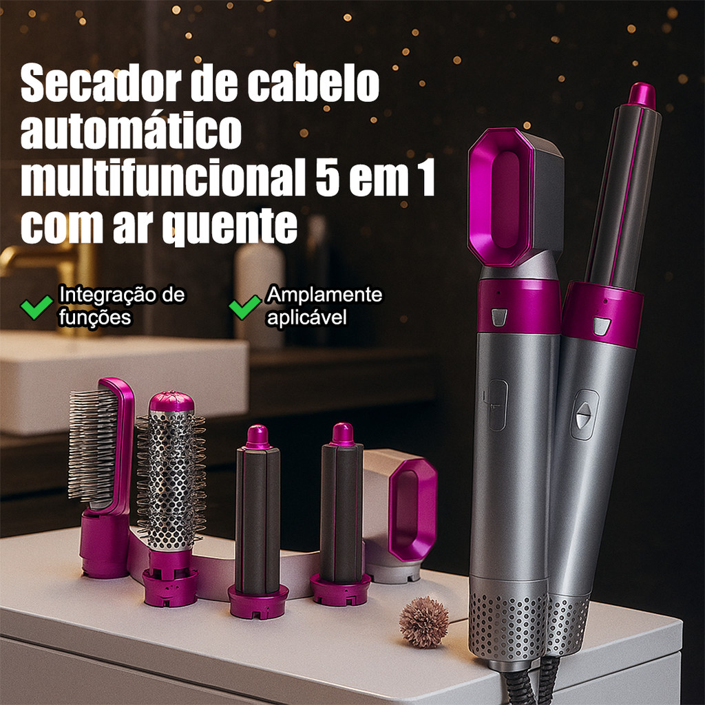 5 em 1 Secador de Cabelo Escova Alisadora Profissional 110V Anti-Calor