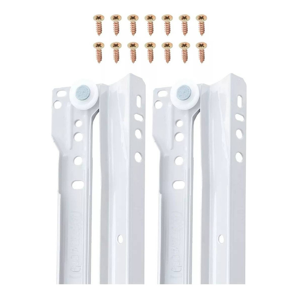 Corrediça Metálica Comum 40cm + Parafusos P/ 1 Gaveta (par) Cor Branco em Oferta na Shopee