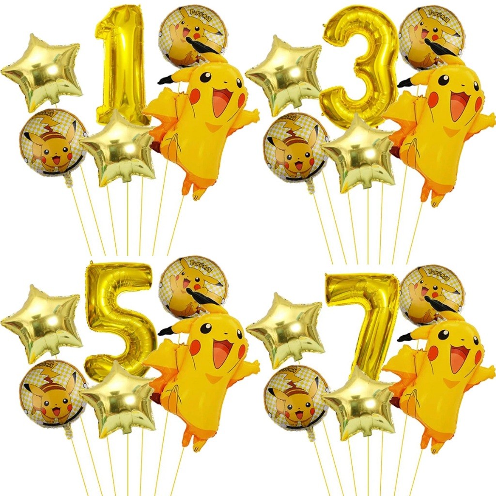 Kit 6 Balão Metalizado Pokemon + Número Grande Pikachu Redondo Anime Festa Decoração Aniversário em Oferta na Shopee