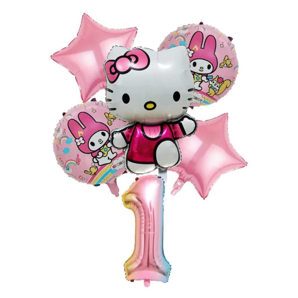 Kit 5/6/7 Balão Hello Kitty Metalizado Aniversário Decoração