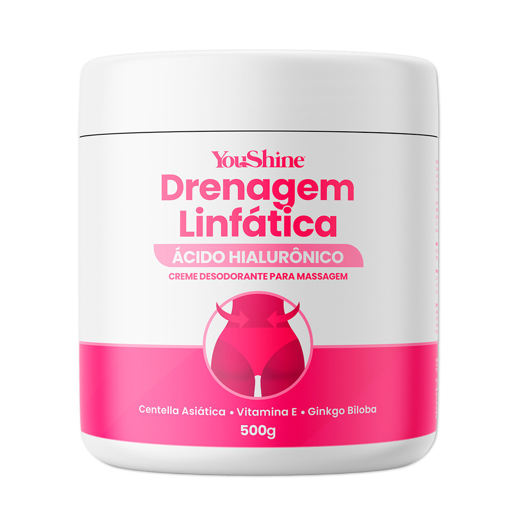 Creme Massagem Drenagem Linfática Ácido Hialurônico YouShine 500g Reduz Medidas Flacidez e Celulites em Oferta na Shopee