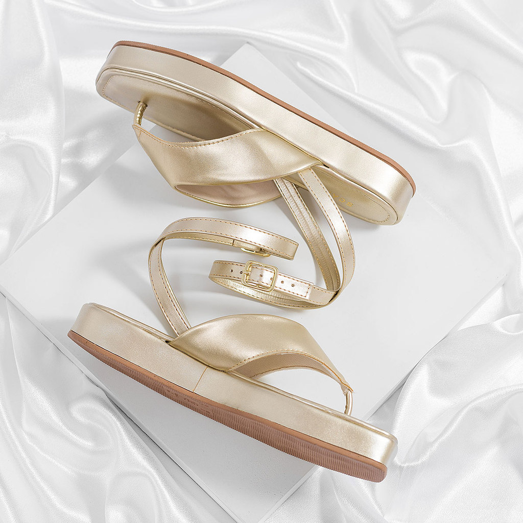 Sandália Feminina Plataforma Dourada Salto Baixo confortavel antiderrapante Casual Elegante solado