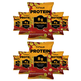 Kit com 10 salgadinho snack chips com 8g de proteína sabor churrasco topway 30g em Oferta na Shopee
