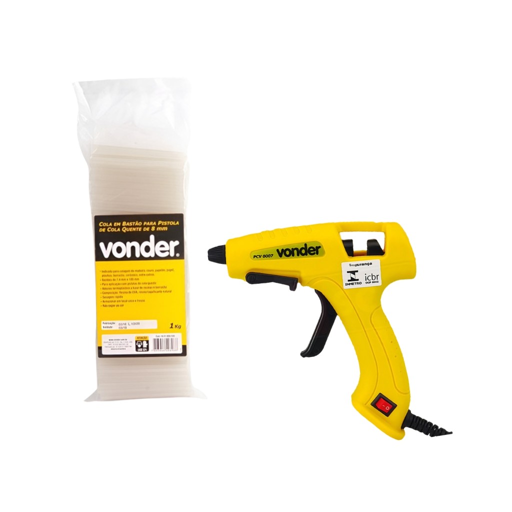 Kit Cola em bastão + Pistola de cola quente PCV0007 20W 8mm VONDER em Oferta na Shopee