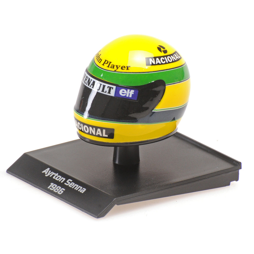 Miniatura Capacete Ayrton Senna 1986 - John Player Lotus 98T - Minichamps - 1:10