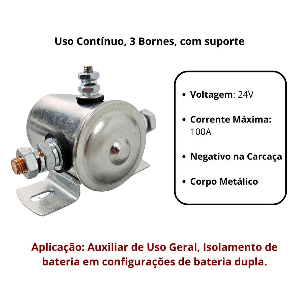Relé Auxiliar de Uso Contínuo 100a 24V 2 Terminais Universal Com Suporte DNI8180 — imagem 2 de 2