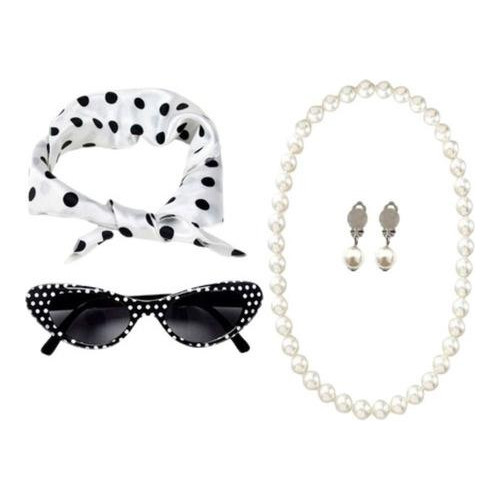 Kit Fantasia Anos 50 60 Lenço Óculos Brinco Colar Festa Aniversário Carnaval em Oferta na Shopee