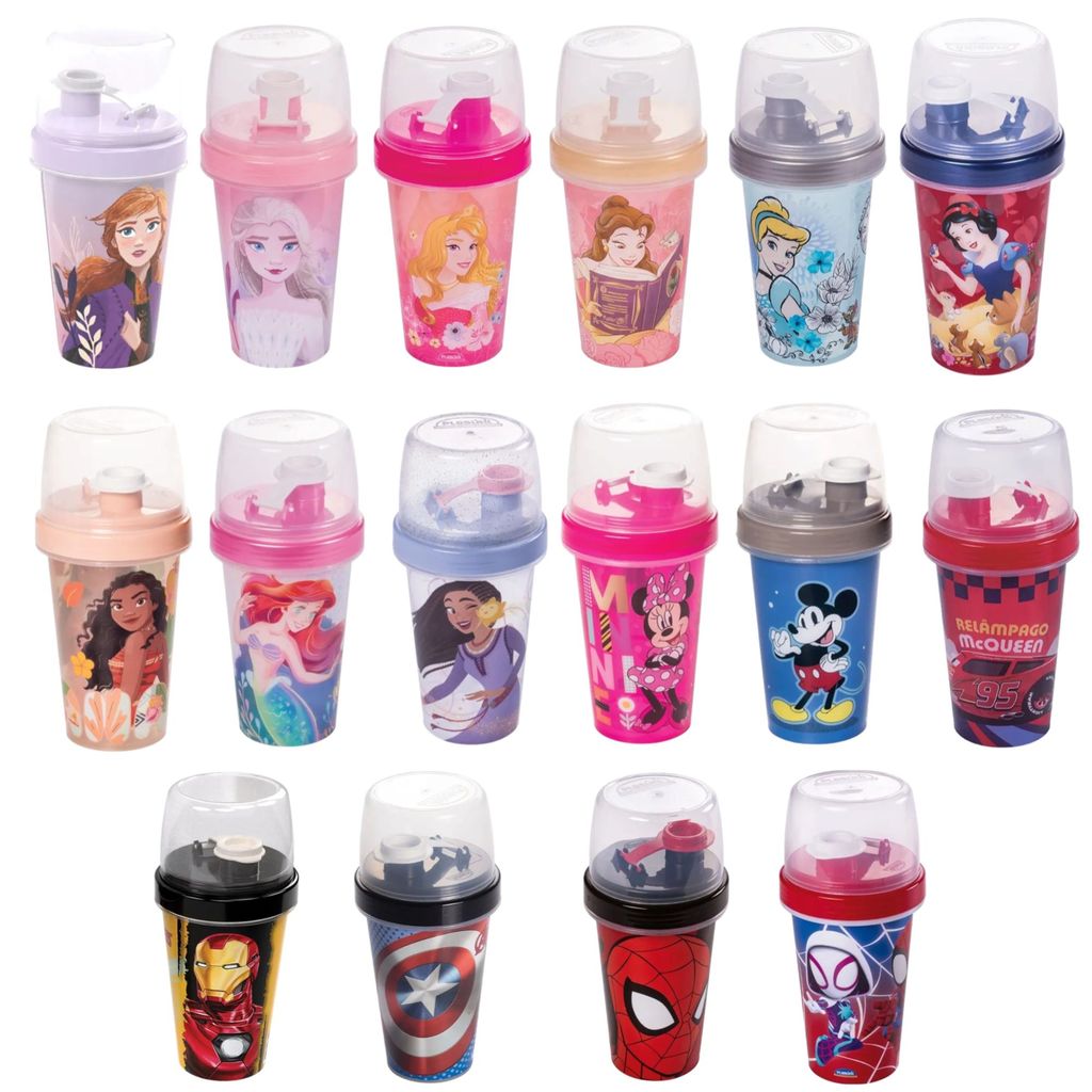 Mini Shakeira Infantil Copo c/ Tampa Minnie/Mickey/Homem de Ferro/Homem Aranha/Frozen Disney 320mL Plasútil em Oferta na Shopee