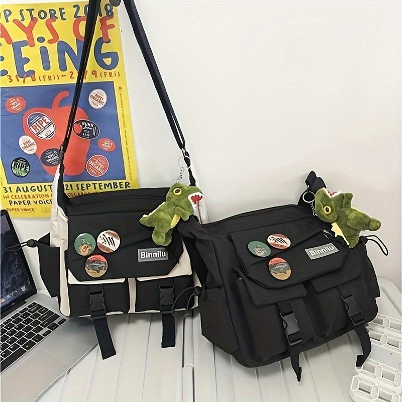 MODIVA Bolsa Transversal Unissex De Grande Capacidade Mochila De Ombro Em Canvas Para Estudantes Presente de Broche