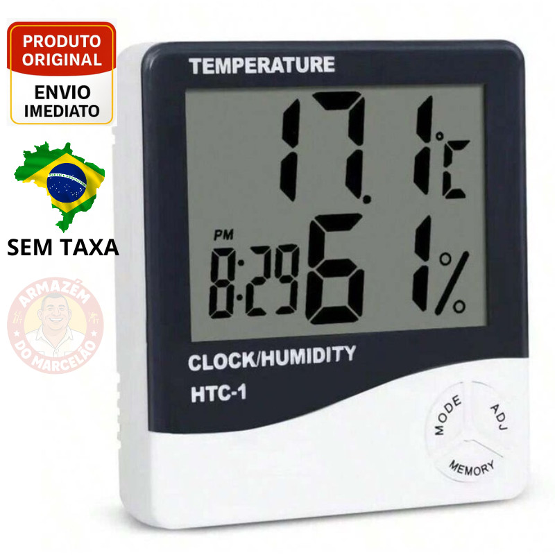Termo-higrômetro Medidor Digital Relógio Umidade com pilha em Oferta na Shopee