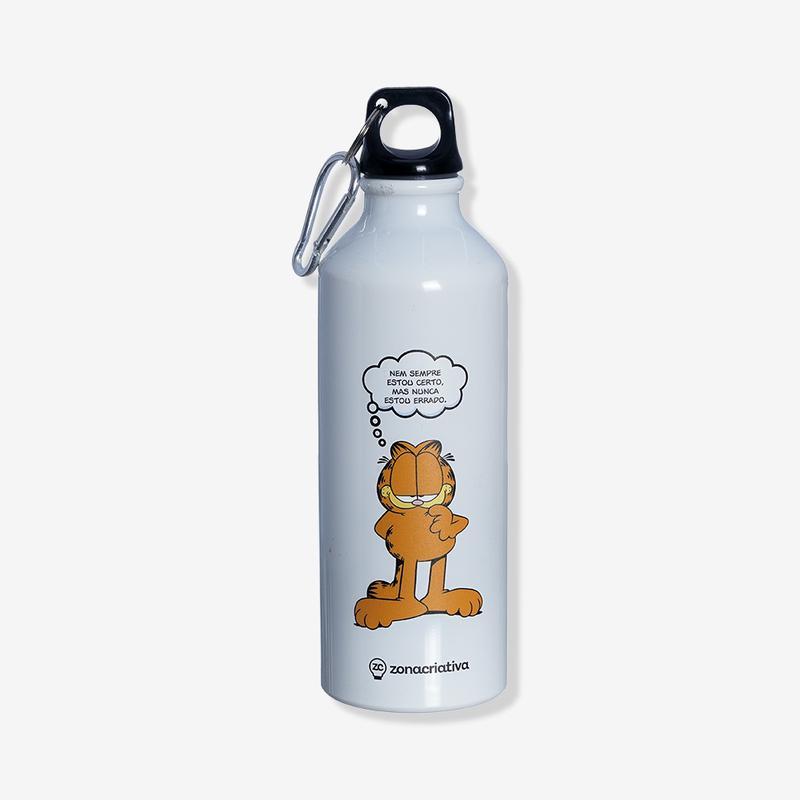 Garrafa de Alumínio com Mosquetão Garfield 500ml Escola Geek Resistente Com Tampa Rosqueável