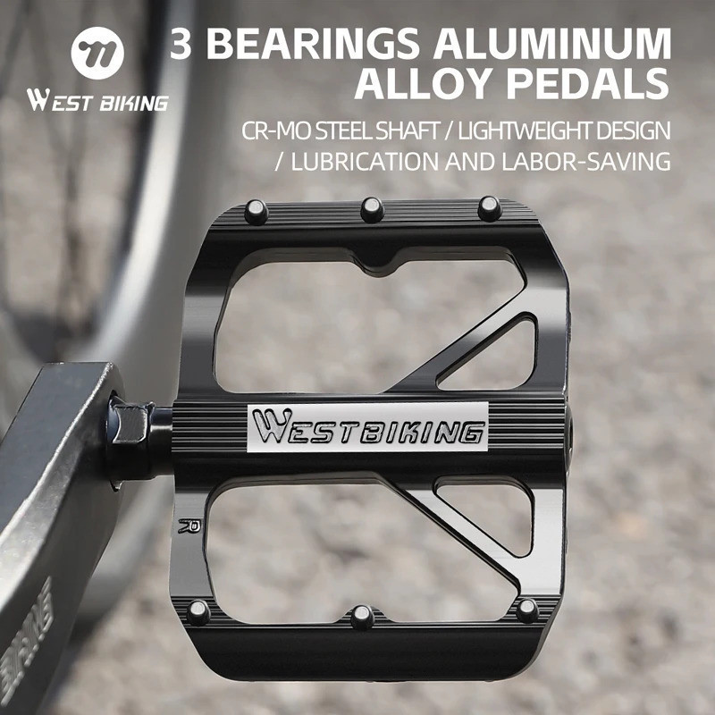 Pedais Ultralight WEST BIKING para MTB em Liga de Alumínio, Pedal Plano para Bicicleta de Estrada, 2 Buchas DU/3 Rolamen
