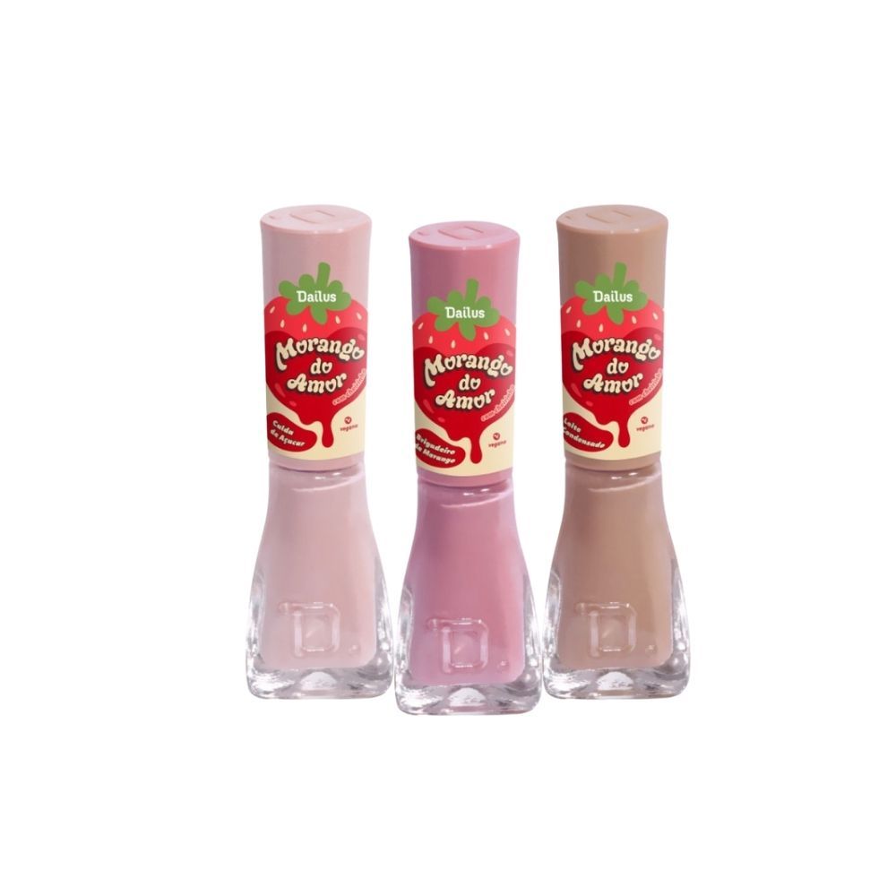 Kit 3 Esmalte Dailus Morango do Amor Nude Rosado Delicado Alta Cobertura Oferta