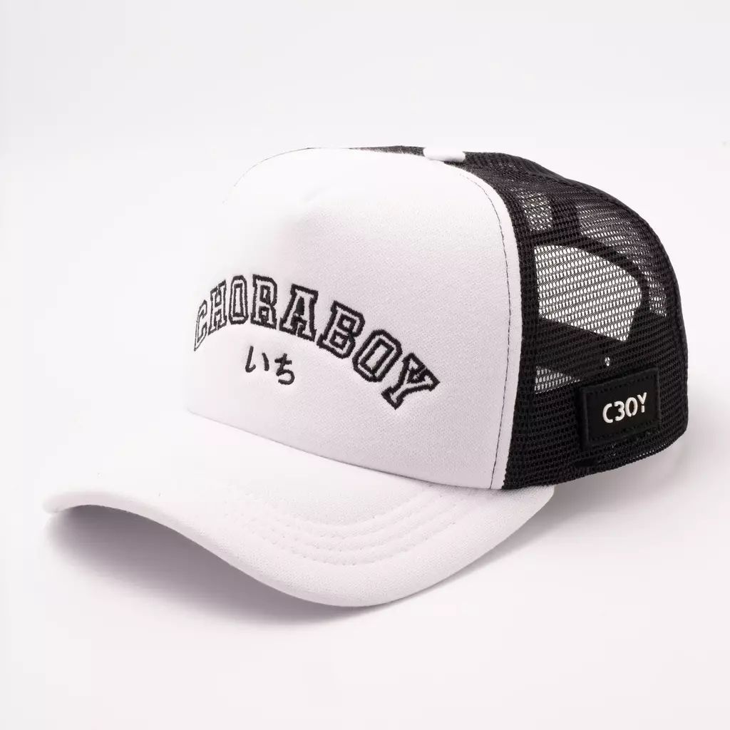 Boné ChoraBoy Aba Curva Trucker Espumado - Premium - Branco e Preto - REF 04