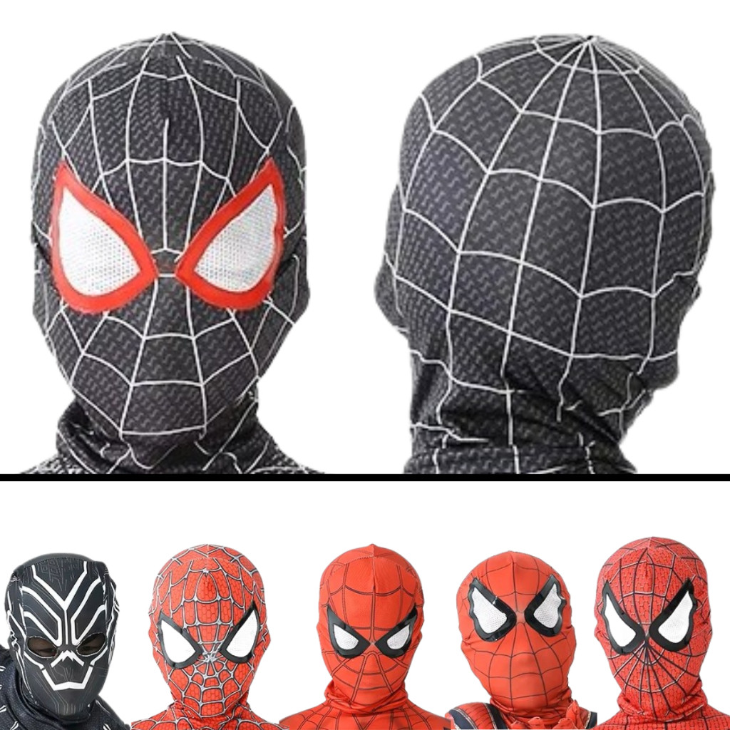Máscara Spiderman Homem Aranha Pantera Negra Tecido Lycra Realista Fantasia Menino Criança Presente Heróis Cosplay
