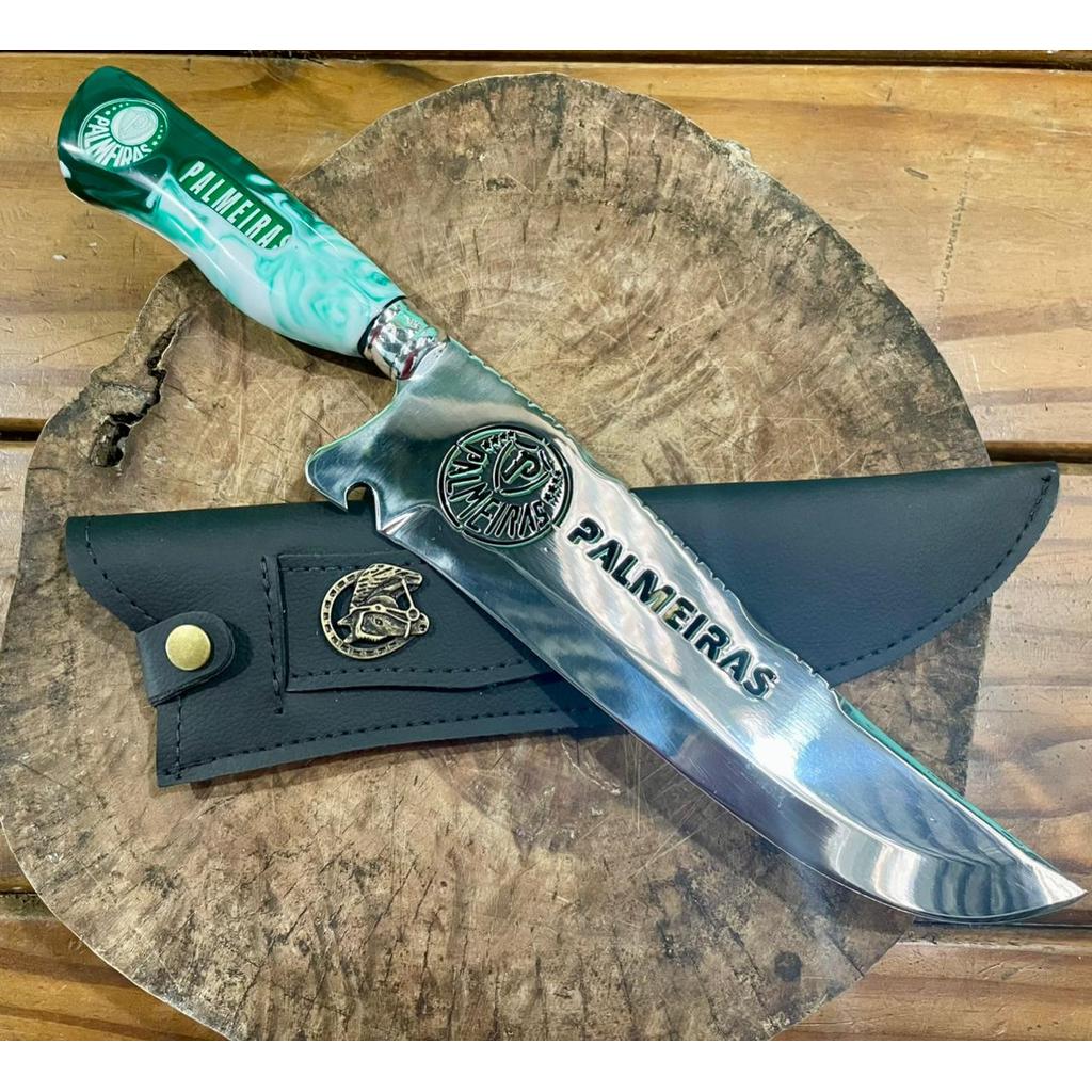 Faca Artesanal Picanheira 4 mm PALMEIRAS 10 pol Aço inox 420 cabo resinado churrasco c/bainha+gravação