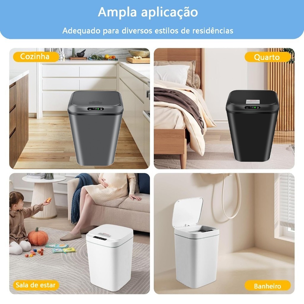 Detalhes do Lixeira Sensor Automática Inteligente de Banheiro Cozinha Escritório Capacidade 16 Litros