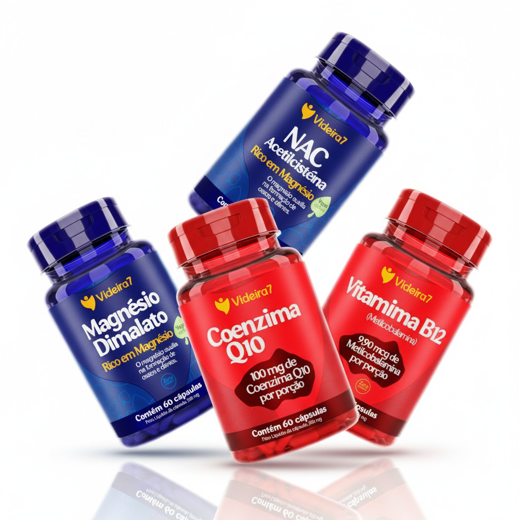 Kit NAC + MAGNÉSIO + COENZIMA Q10 Ubiquinona + VITAMINA B12 N-Acetilcisteína 600mg Metilcobalamina Magnésio Dimalato em Oferta na Shopee
