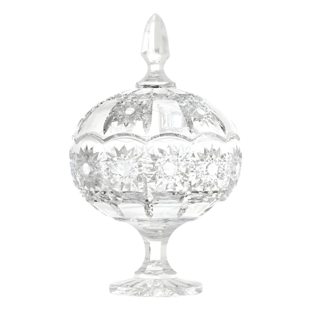 Bomboniere Pé Elevado Bohemia 900ml Baleiro Potiche Vidro Incolor Tampa Decorativa Doces Em Casa Tem