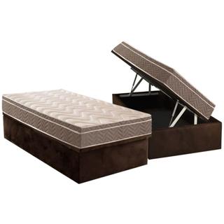 Cama Box Baú Solteiro: Colchão Anatômico Paropas D33 / Confort Ultra Firme + Base CRC Suede Brown(88x188) em Oferta na Shopee
