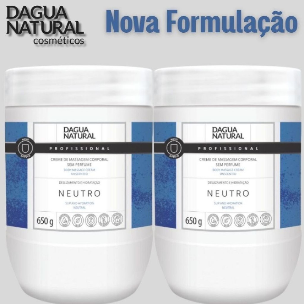Kit 2 Cremes de Massagem Corporal Neutro Sem Perfume  D’água Natural 650G