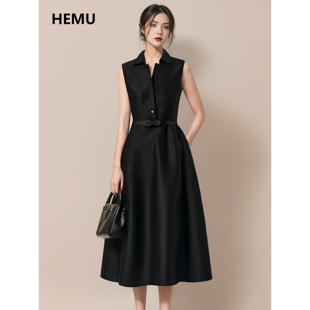 Hepburn estilo vestido feminino primavera francês pequeno vestido preto ocasião importante temperamento camisa vestido p