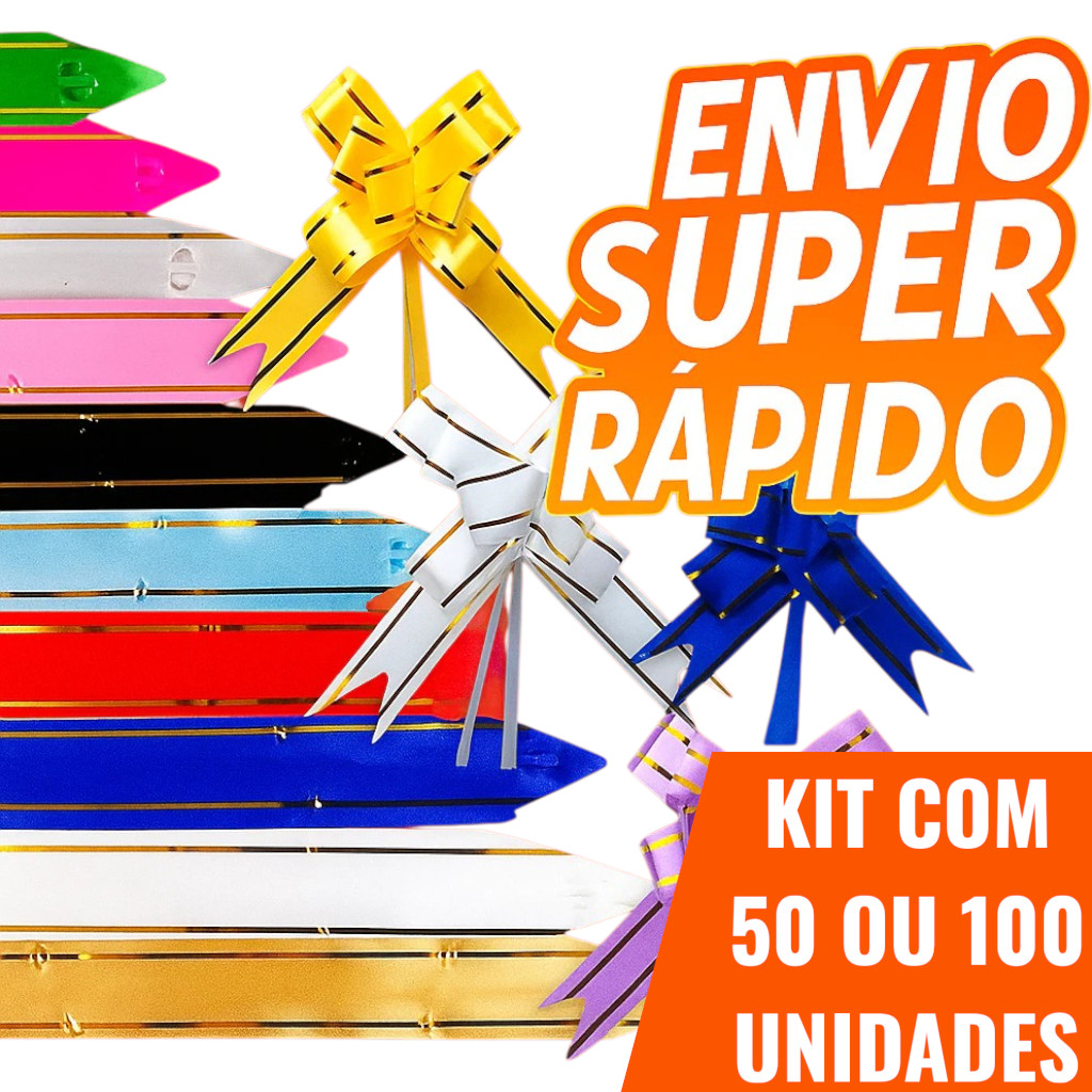 Kit 50 E 100 Laços Mágicos Para Presente Com Filete Dourado P/M/G Diversas Cores