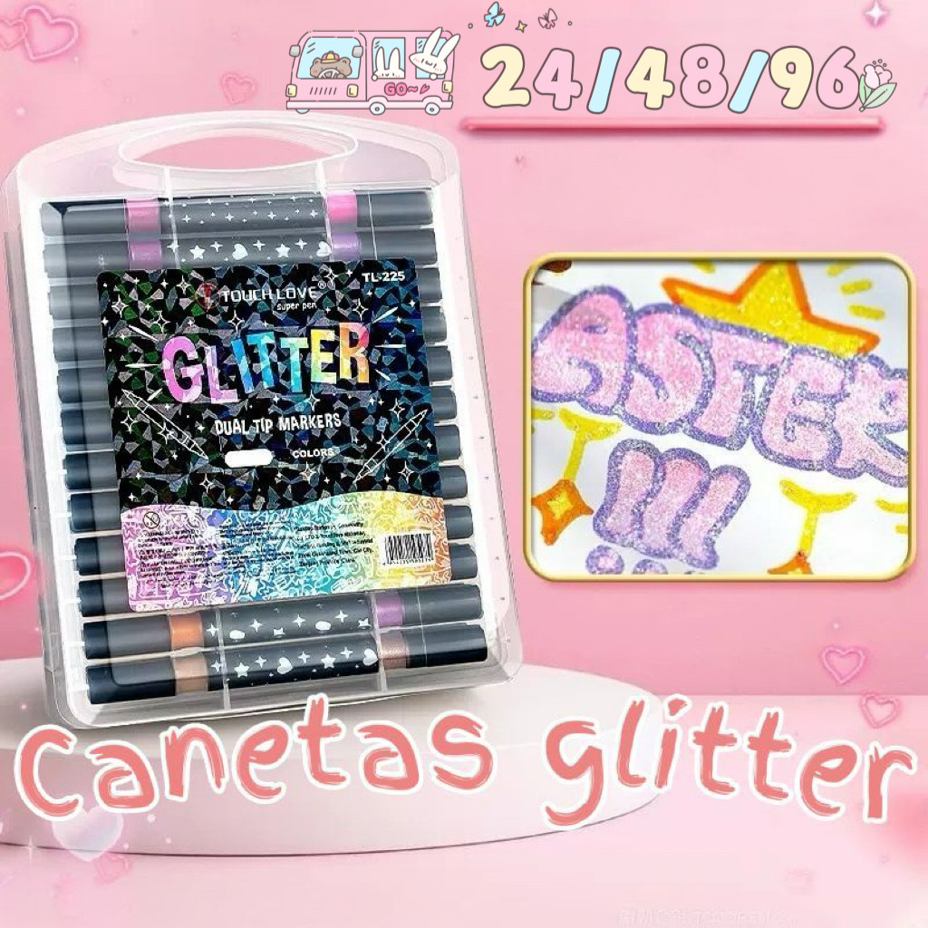 2/24/48 /72 /96 cores Glitter conjunto de caneta marcador de duas cabeças-adequado para crianças, manuais em Oferta na Shopee