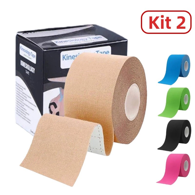 Kit 2 Fita Kinesio Tape Bandagem Elástica Adesiva 5cm X 5m,Alivia a Dor Tape Fisioterapia em Oferta na Shopee